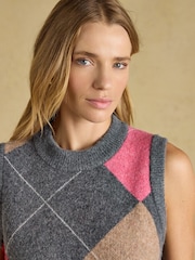Joules Charcoal Crew Neck Argyle Tank - Image 3 of 7