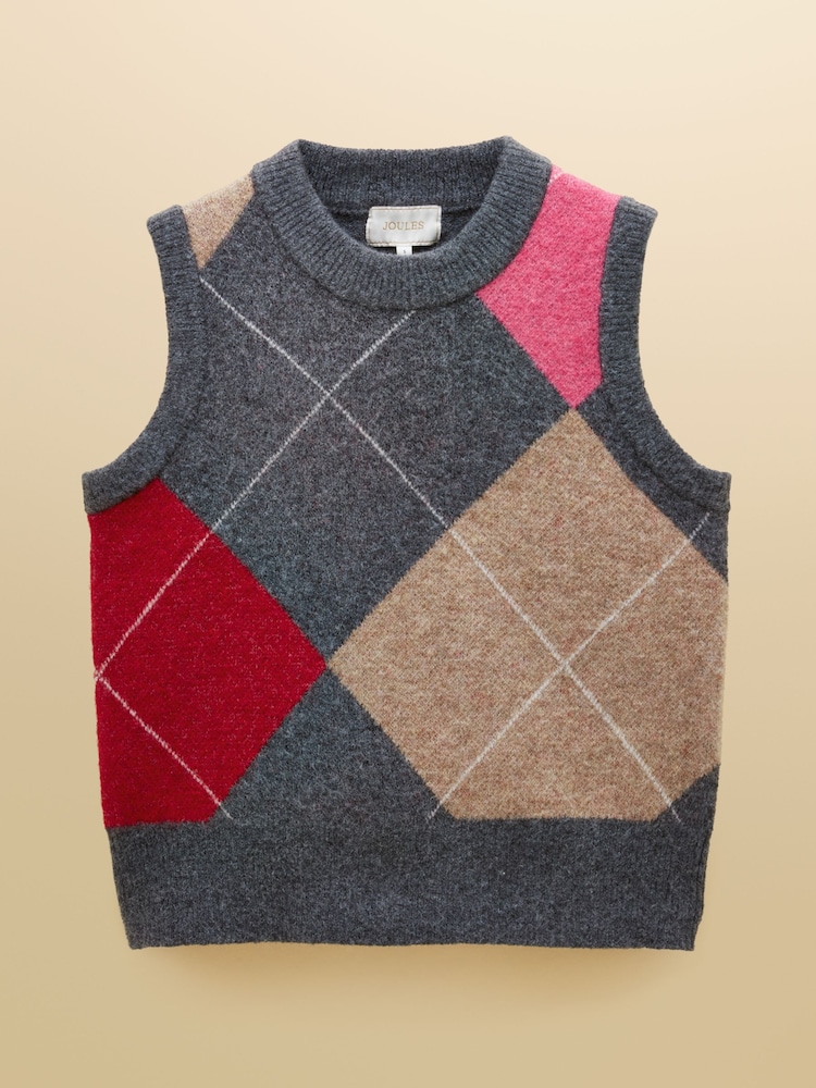 Joules Charcoal Crew Neck Argyle Tank - Image 7 of 7 Joules Charcoal Crew Neck Argyle Tank - Image 7 of 7