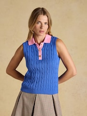Blue & Pink Cotton Collared Cable Knitted Vest - Image 1 of 7