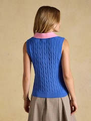 Blue & Pink Cotton Collared Cable Knitted Vest - Image 2 of 7