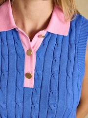Blue & Pink Cotton Collared Cable Knitted Vest - Image 6 of 7