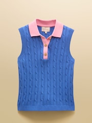 Blue & Pink Cotton Collared Cable Knitted Vest - Image 7 of 7