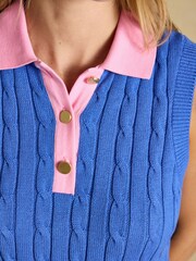 Cotton Collared Cable Knitted Vest - Bild 8 von 9