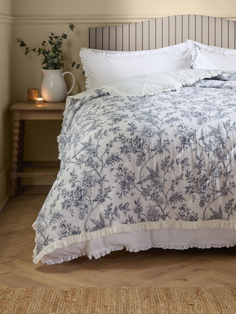 Wylder Ivory Blue Hermione Floral Quilted Ruffle Bedspread - Image 1 of 6
