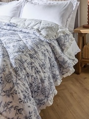 Wylder Ivory Blue Hermione Floral Quilted Ruffle Bedspread - Image 2 of 6