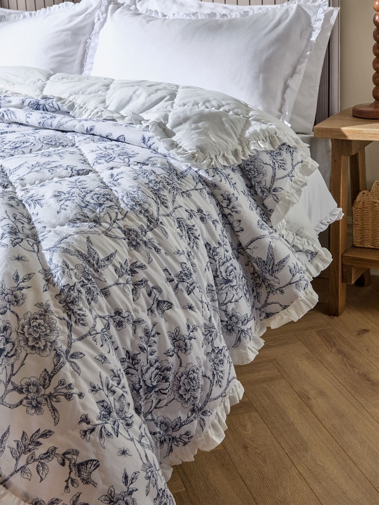 Wylder Ivory Blue Hermione Floral Quilted Ruffle Bedspread - Image 2 of 6