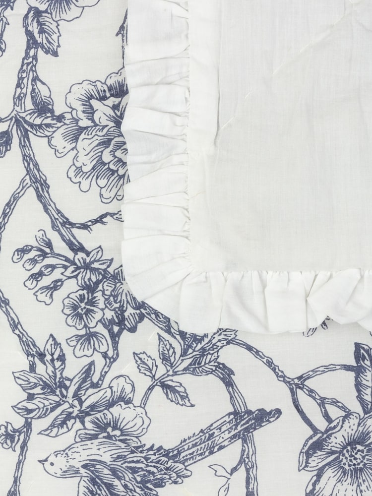 Wylder Ivory Blue Hermione Floral Quilted Ruffle Bedspread - Image 6 of 6