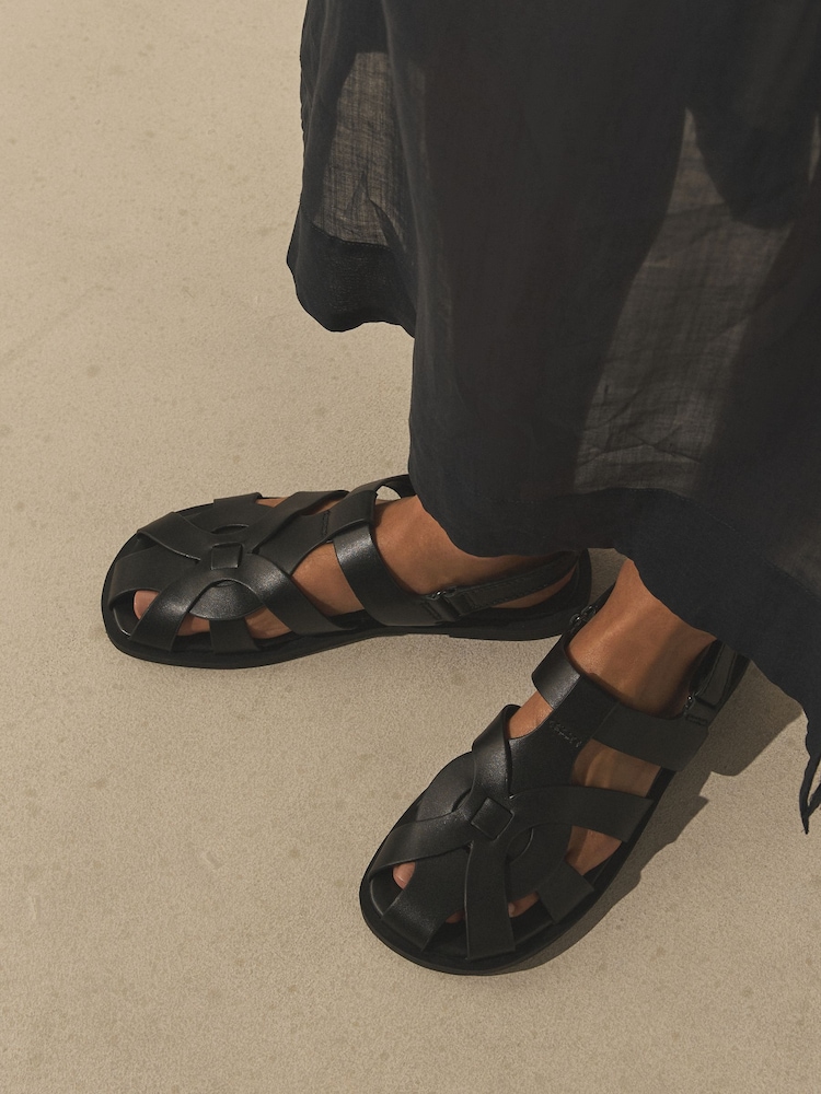 Black Forever Comfort® Leather Fisherman Flats - Image 2 of 9