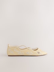 Galben - Forever Comfort® Broderie Elastic Ghillie Flat Shoes - Imaginea 7 din 9