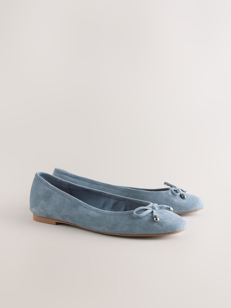 藍色 - Forever Comfort® Round Toe Suede Ballet Flats - 圖片 1/5
