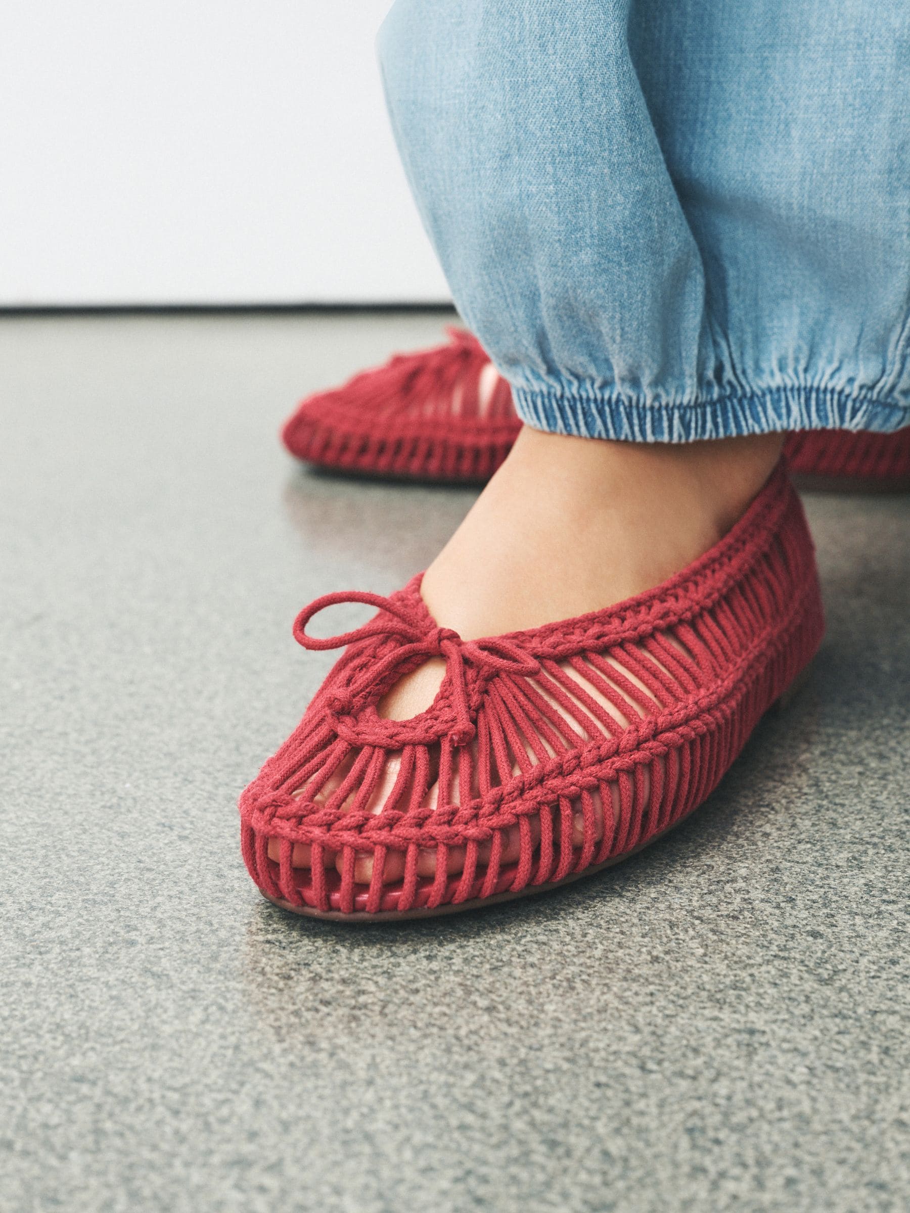 Buy Red Forever Comfort® Round Toe Rope Ballet Flats from Next USA