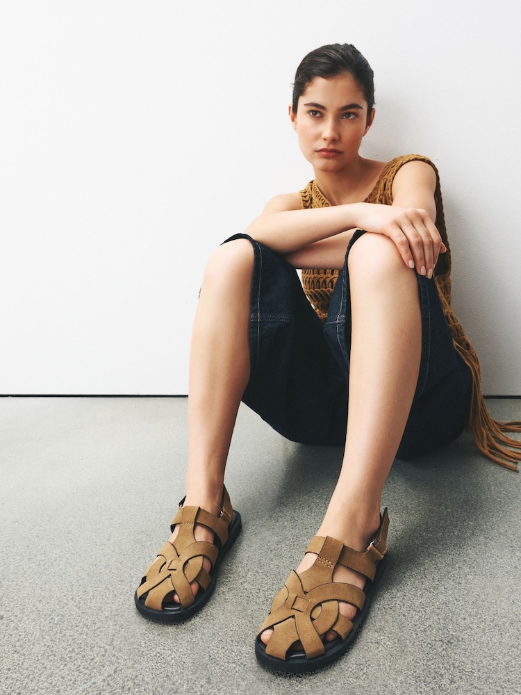 Tan Brown Forever Comfort® Leather Fisherman Flats - Image 2 of 13