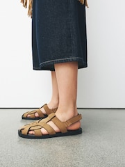 Tan Brown Forever Comfort® Leather Fisherman Flats - Image 6 of 13