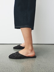 Black Forever Comfort® Mesh Embroidery Mules - Image 1 of 10