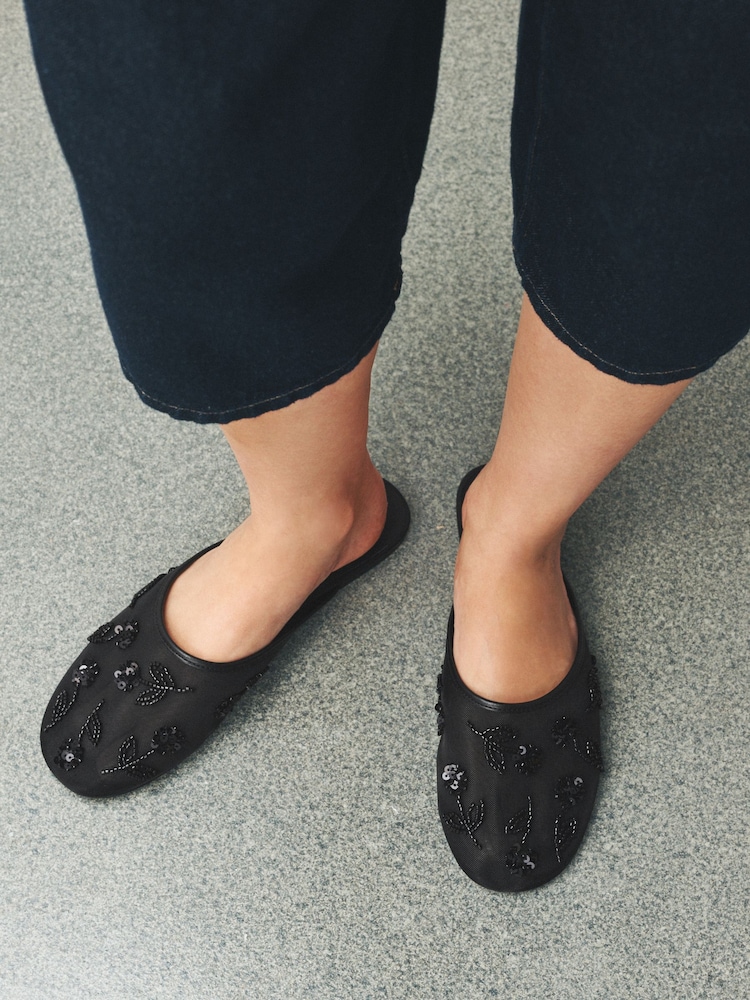 Black Forever Comfort® Mesh Embroidery Mules - Image 2 of 10