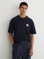 Reiss Navy Coben Monogram Embroidered Relaxed Knit Vest - Image 3 of 7