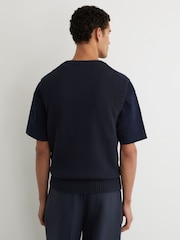 Reiss Navy Coben Monogram Embroidered Relaxed Knit Vest - Image 4 of 7