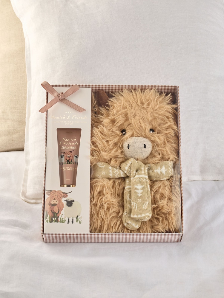 Hamish The Highland Cow Hot Water Bottle and Foot Cream Gift Set - Image 1 of 2 Hamish The Highland Cow Hot Water Bottle and Foot Cream Gift Set - Image 1 of 2