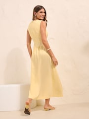 Friends Like These x Lucy Mecklenburgh Buttermilk Yellow Petite Sculpting Stretch Drop Waist Dress - Image 4 of 4