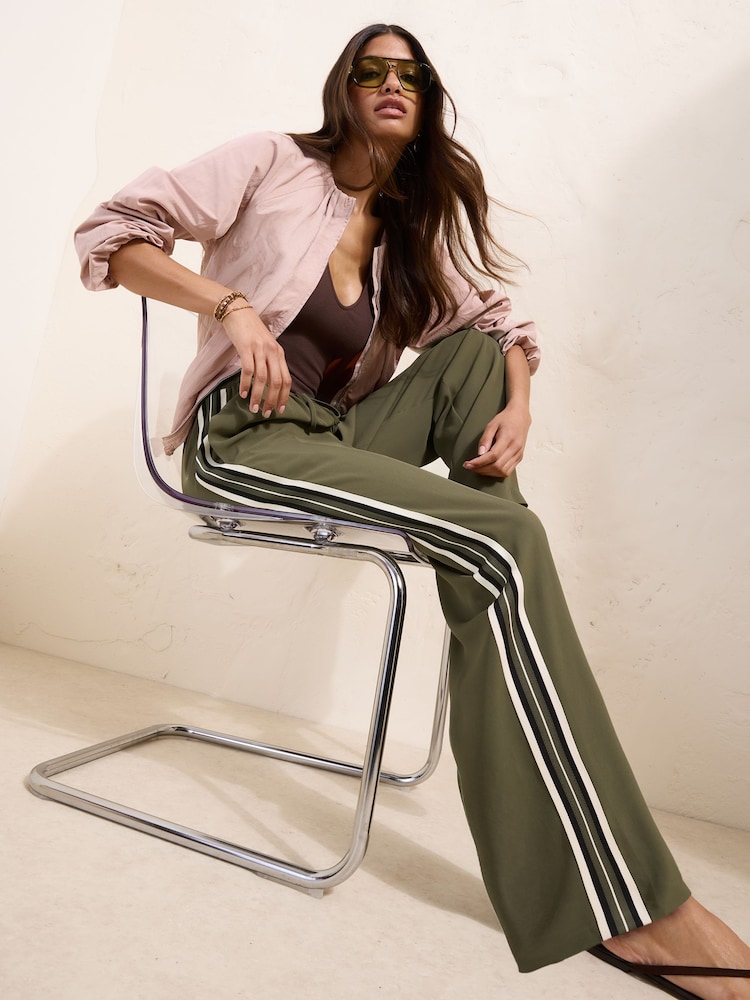 Friends Like These Khaki Green Pull On Side Stripe Trousers - Image 1 of 4