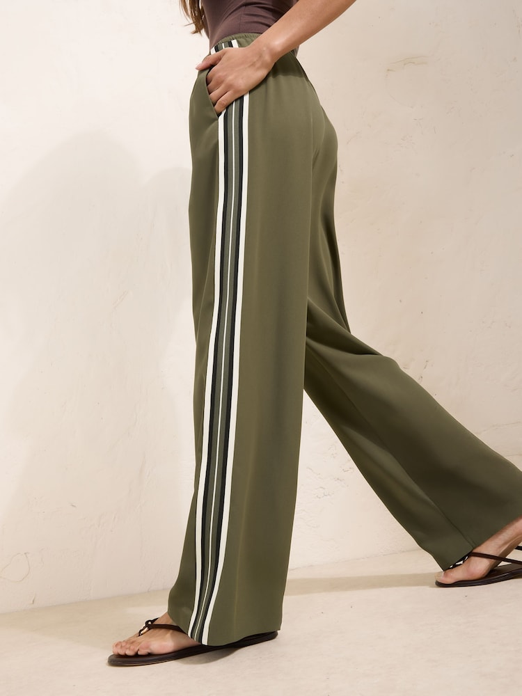 Friends Like These Khaki Green Pull On Side Stripe Trousers - Image 2 of 4