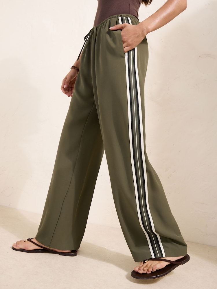 Friends Like These Khaki Green Pull On Side Stripe Trousers - Image 4 of 4