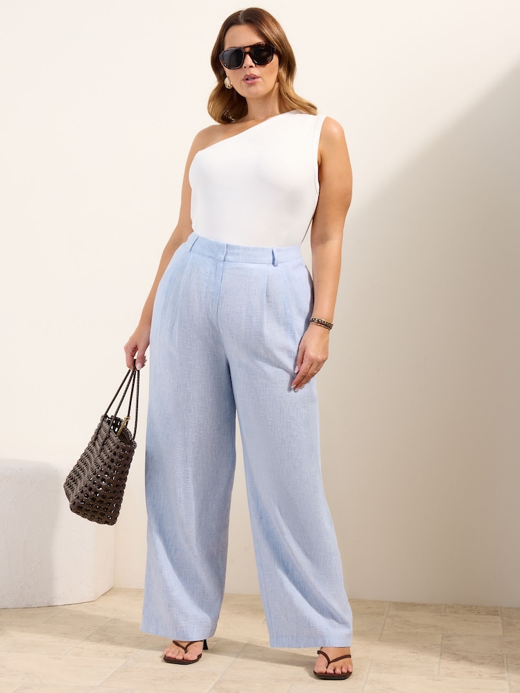 Friends Like These Blue Curve Linen Look Wide Leg Trousers - Image 1 of 4