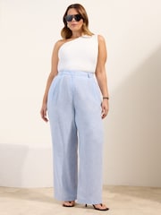 Friends Like These Blue Curve Linen Look Wide Leg Trousers - Image 3 of 4