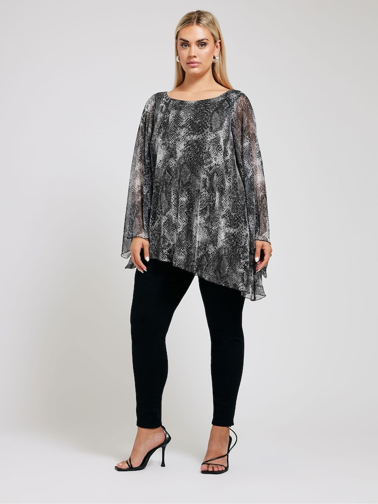 Yours Curve Grey Long Sleeve Asymmetrical Blouse - Image 1 of 6