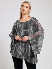 Yours Curve Grey Long Sleeve Asymmetrical Blouse - Image 2 of 6