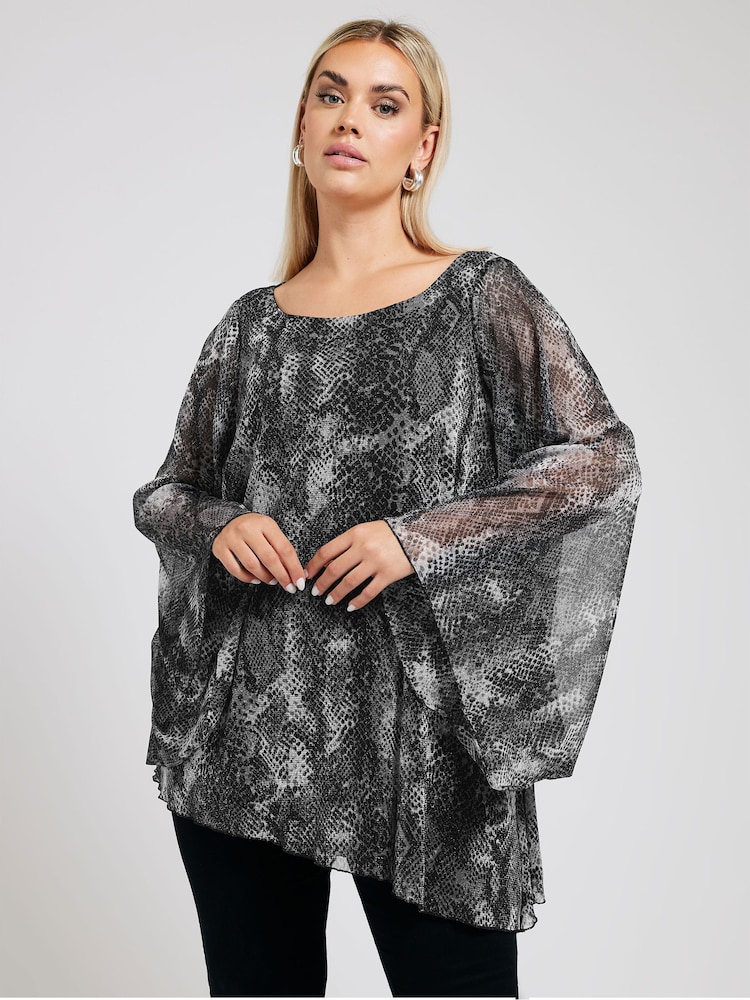 Yours Curve Grey Long Sleeve Asymmetrical Blouse - Image 2 of 6