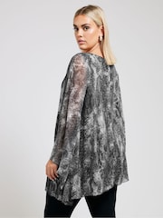 Yours Curve Grey Long Sleeve Asymmetrical Blouse - Image 3 of 6