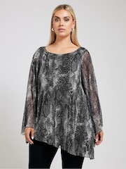 Yours Curve Grey Long Sleeve Asymmetrical Blouse - Image 4 of 6