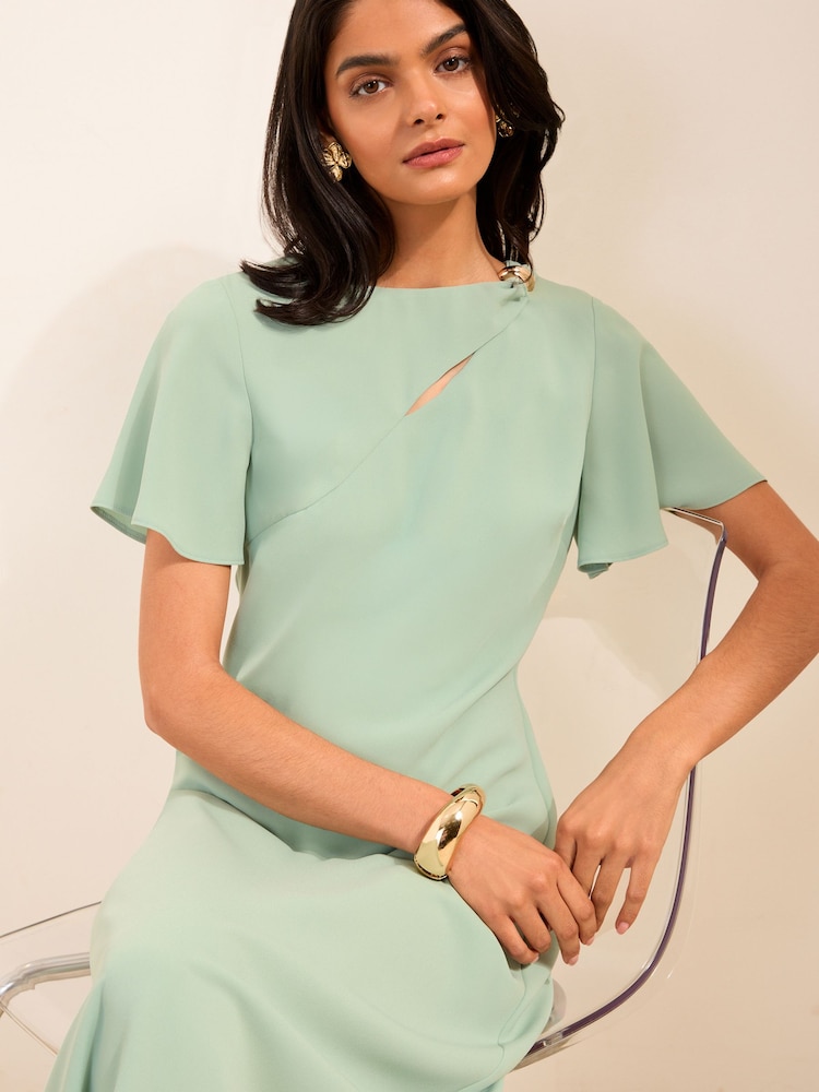 Friends Like These Pistachio Green Petite Assymetric Hardwear Tailored Midi Dress - Image 2 of 5