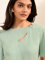 Friends Like These Pistachio Green Petite Assymetric Hardwear Tailored Midi Dress - Image 3 of 5