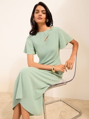 Friends Like These Pistachio Green Petite Assymetric Hardwear Tailored Midi Dress - Image 4 of 5