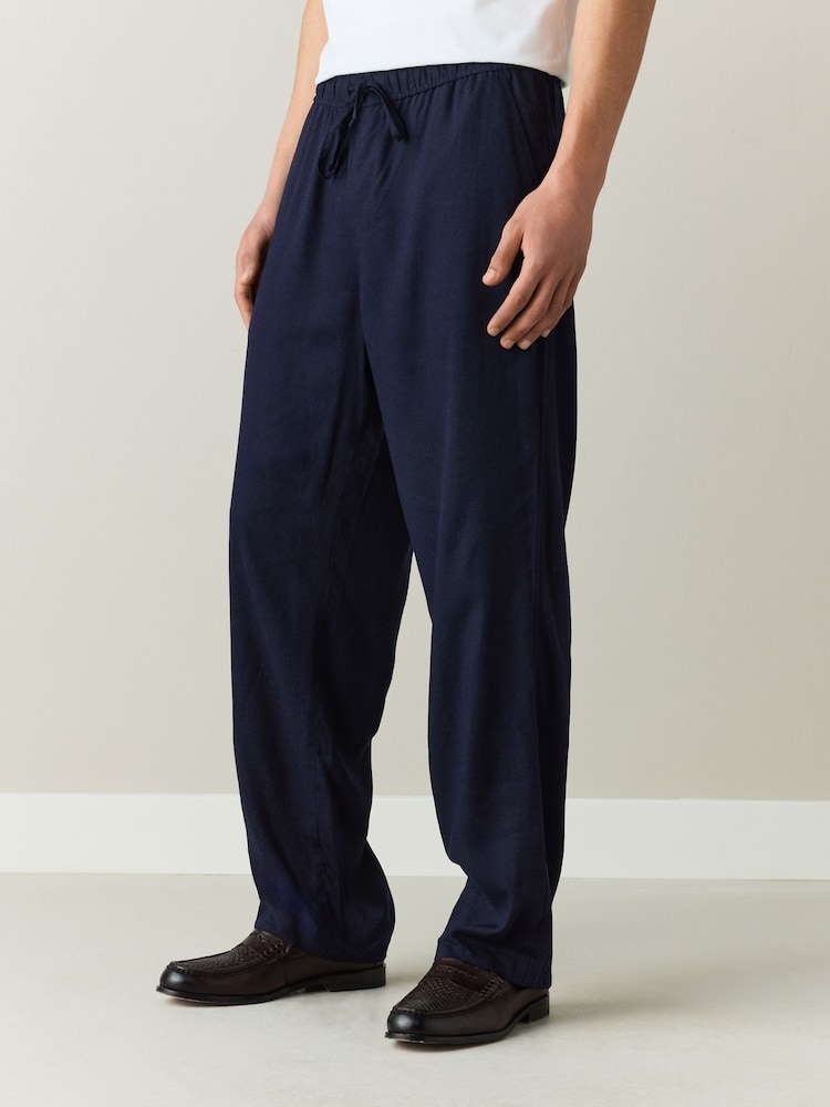 أزرق داكن - Essential Elasticated Waist Trousers With Linen - صورة 1 من 9