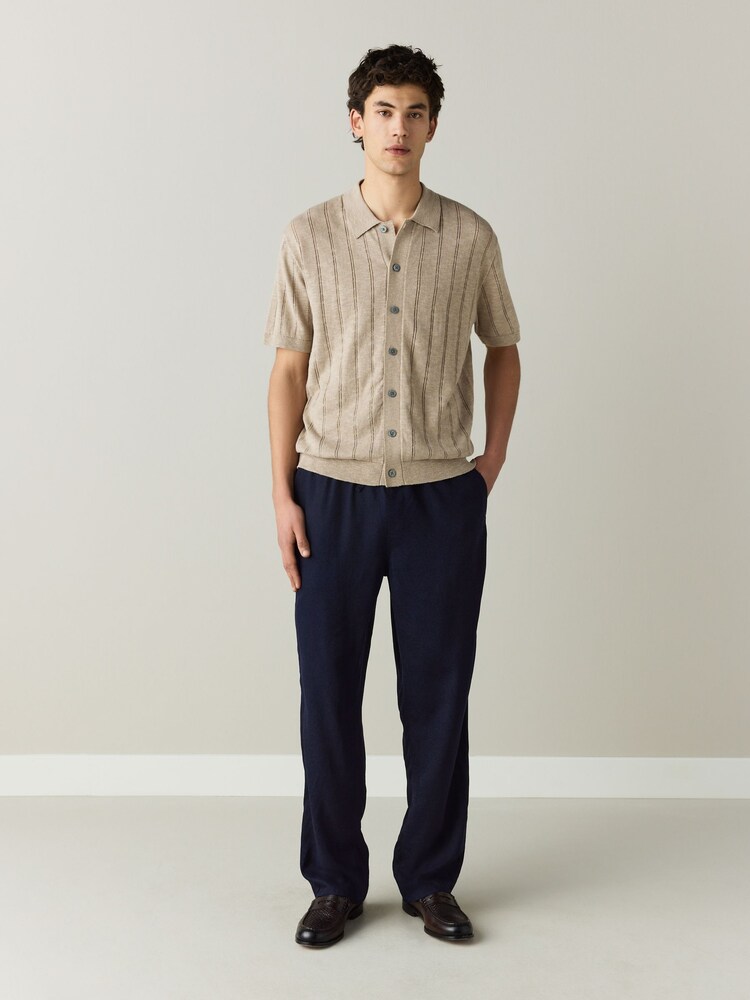 أزرق داكن - Essential Elasticated Waist Trousers With Linen - صورة 2 من 9