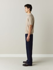 أزرق داكن - Essential Elasticated Waist Trousers With Linen - صورة 3 من 9