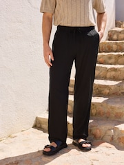 أسود - Essential Elasticated Waist Trousers With Linen - صورة 1 من 7