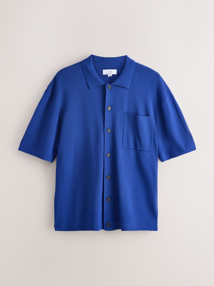 Blue Relaxed Fit Ultrasoft Smart Knitted Shirt - Image 1 of 3