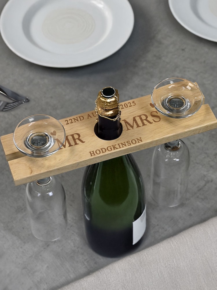 Personalised Wedding Wine Glass & Bottle Holder by PMC - Image 1 of 4