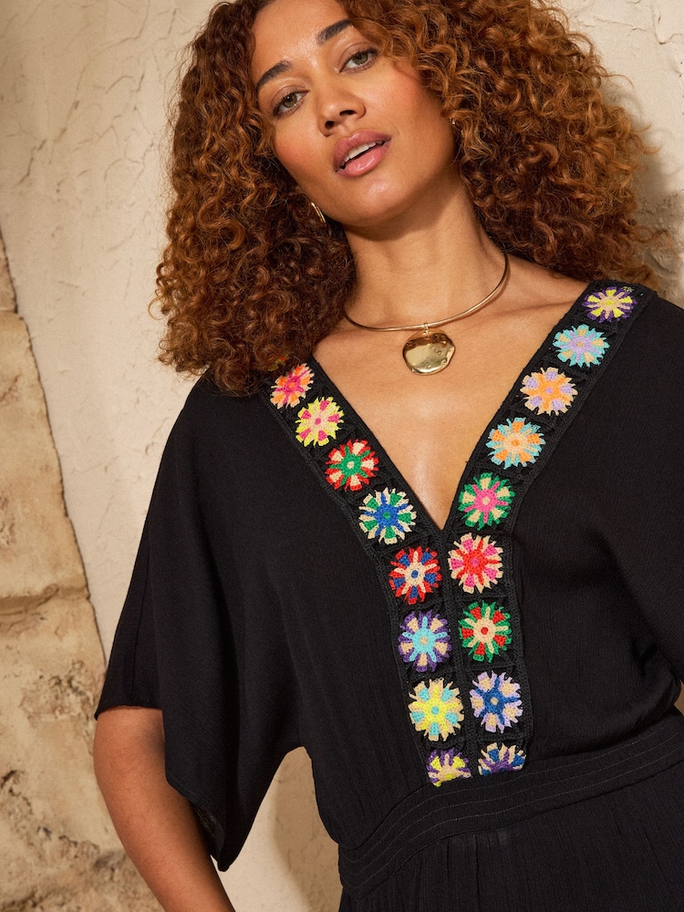 Love & Roses Black Multi Crochet Detail Jumpsuit - Image 2 of 4 Love & Roses Black Multi Crochet Detail Jumpsuit - Image 2 of 4