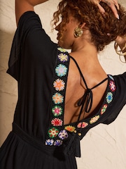 Love & Roses Black Multi Crochet Detail Jumpsuit - Image 3 of 4