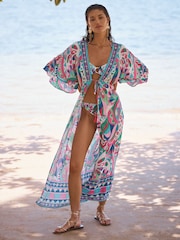 Love & Roses Blue Abstract Print Midi Kaftan Cover-Up - Image 3 of 4