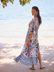 Love & Roses Blue Abstract Print Midi Kaftan Cover-Up - Image 4 of 4
