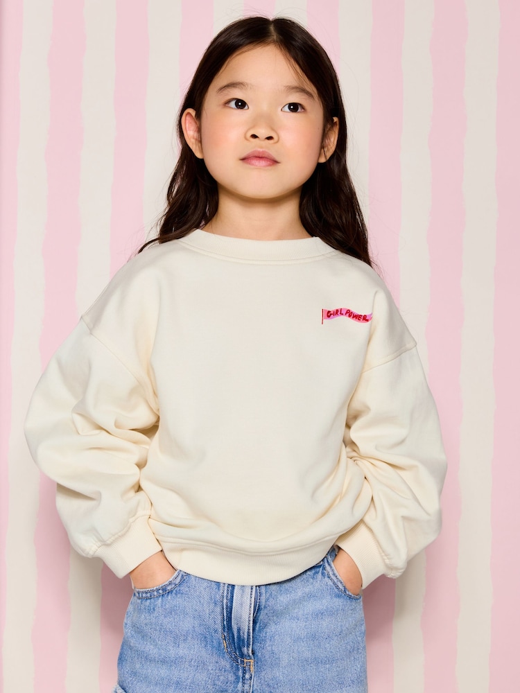 Eleanor Bowmer Cream Eleanor Bowmer Graphic Oversized Crew Neck Sweatshirt - Image 2 of 4
