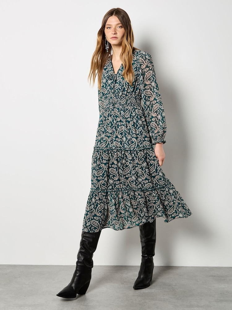 Apricot Green Evergreen Paisley Midi Dress - Image 2 of 5 Apricot Green Evergreen Paisley Midi Dress - Image 2 of 5