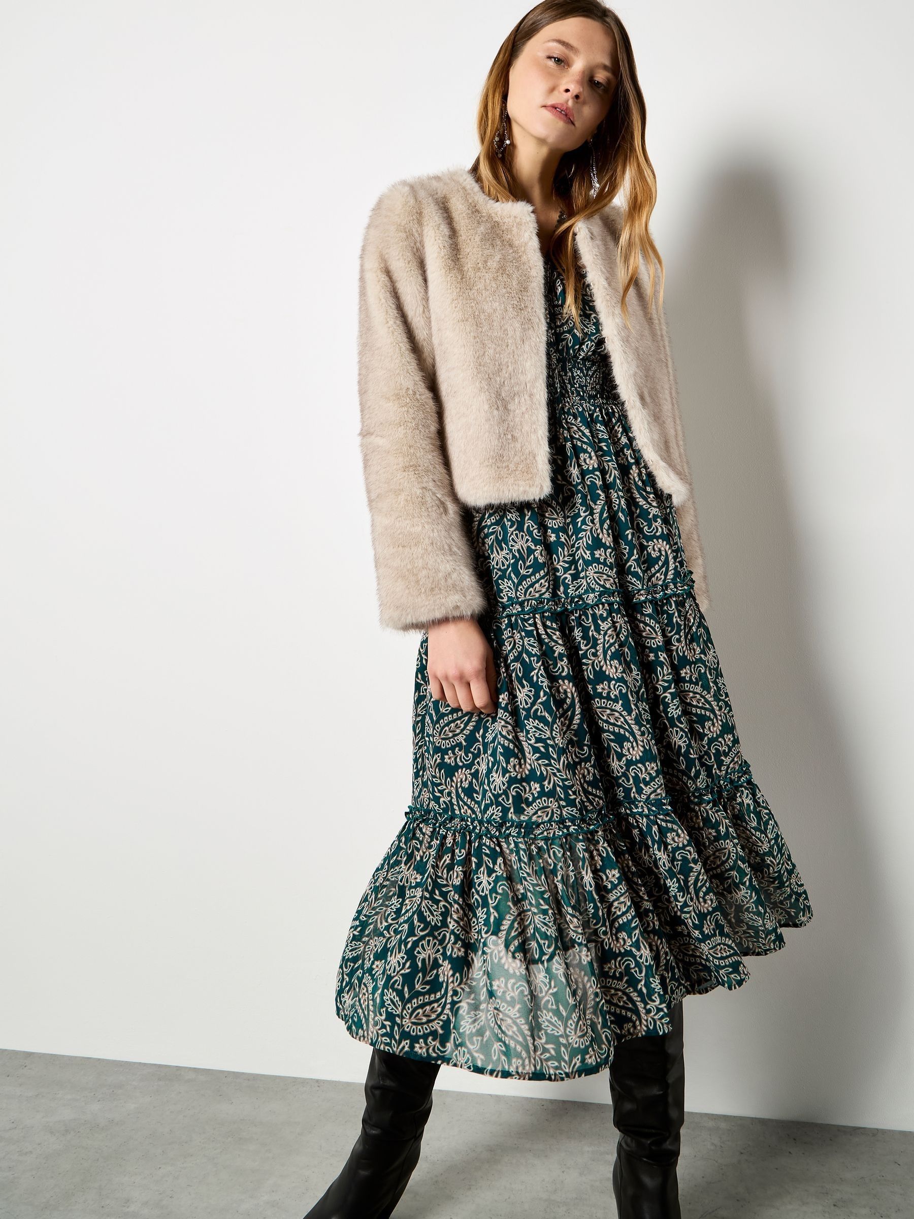 Buy Apricot Green Evergreen Paisley Midi Dress from the Next UK