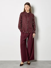 Apricot Red Gold Foil Ruffle Detail Top - Image 1 of 5